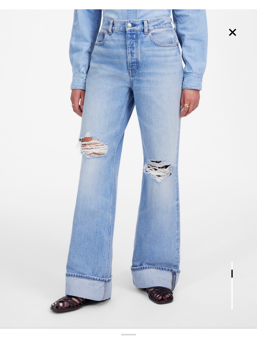 Madewell Light Blue Distressed Wide-Leg Jeans